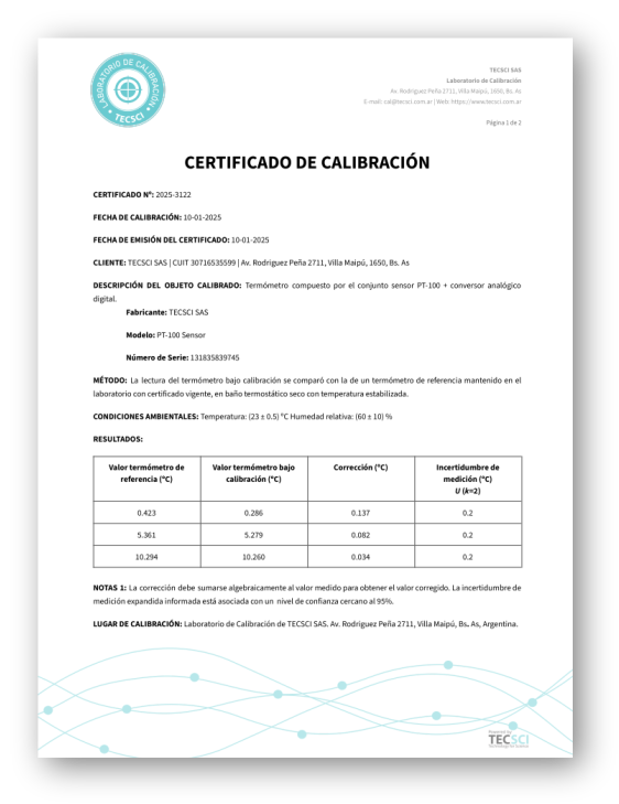 Certificado de Calibración
